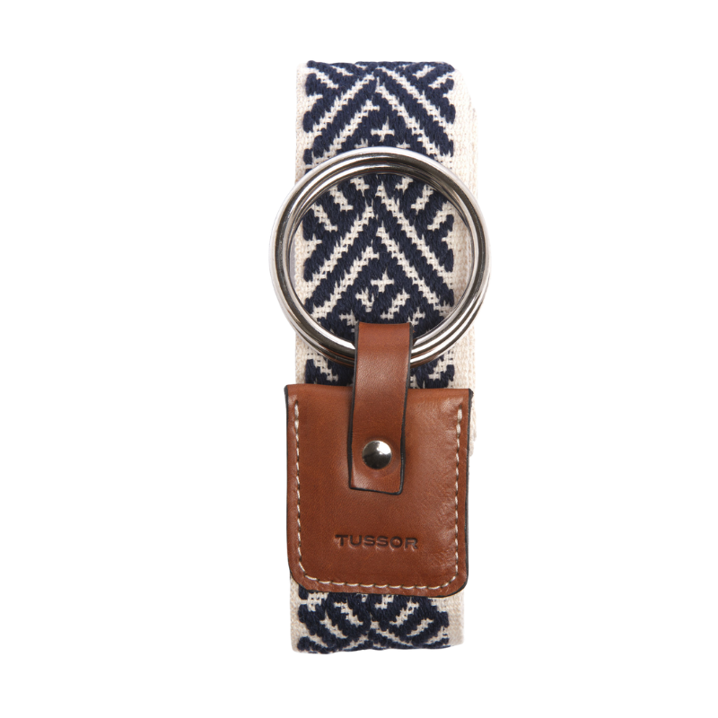 Ceinture duo entrecroisée marine colorée en coton et cuir naturel gold et boucle nickel