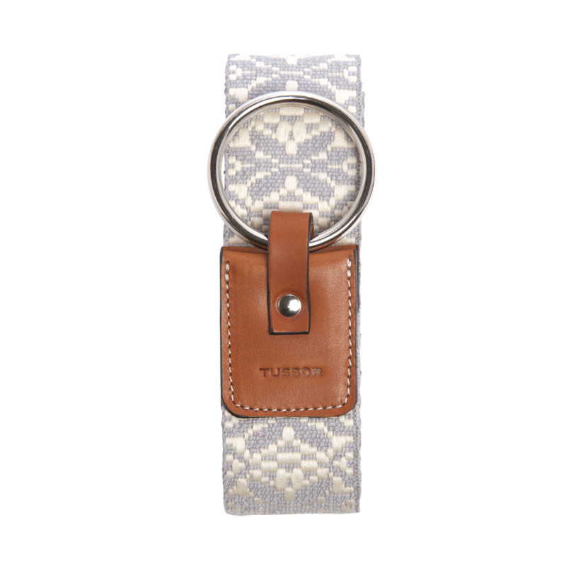 Ceinture duo galonnée grise colorée en coton et cuir naturel gold et boucle nickel