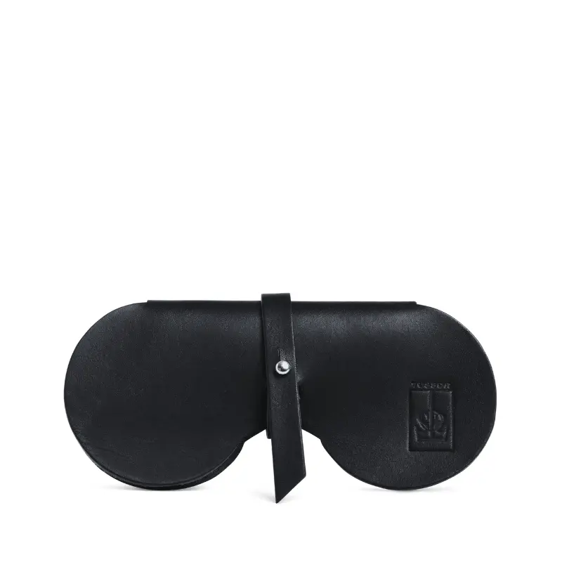 étui à lunettes en cuir de veau noir
